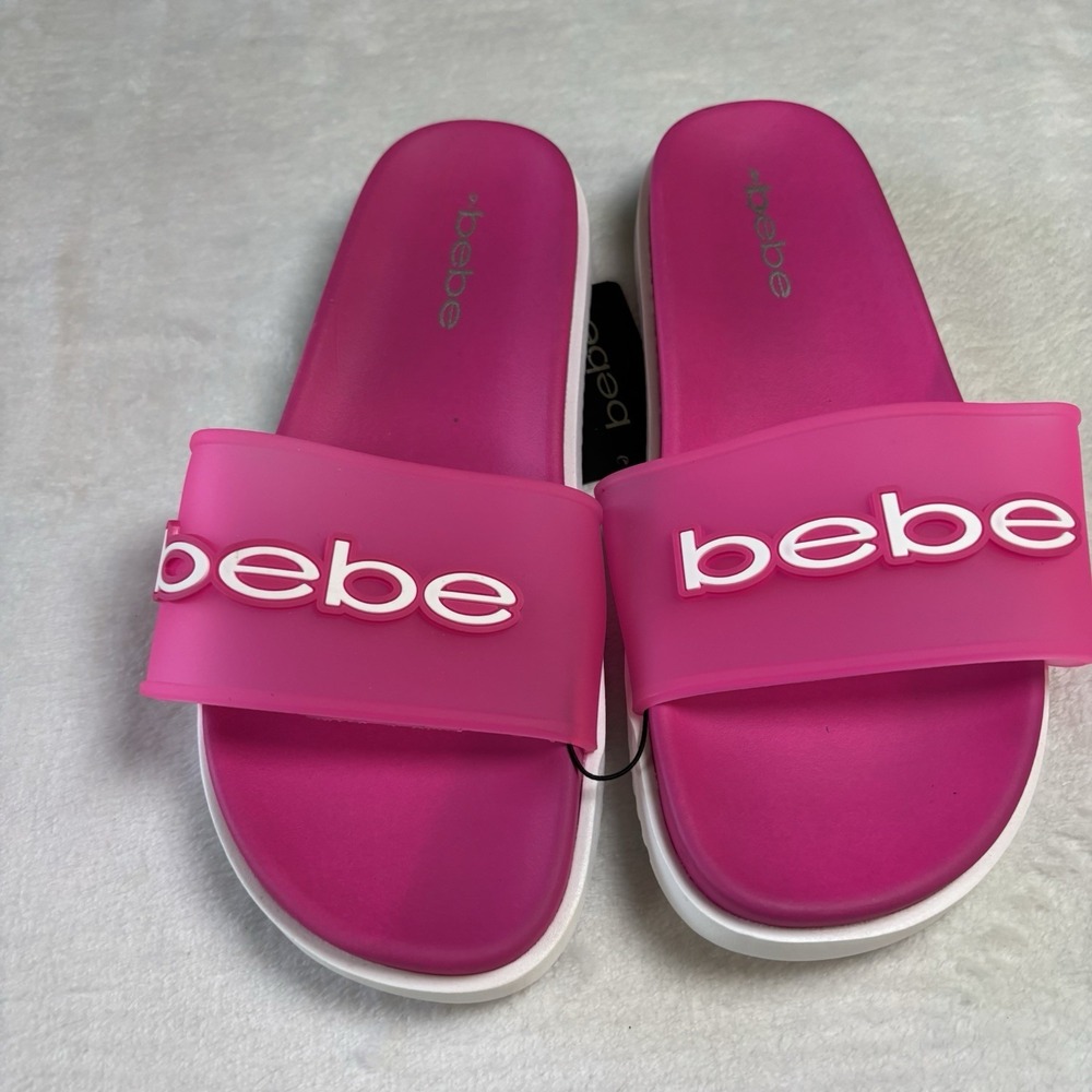 bebe women Slide Sandals Size 9 Fuchsia /white Translucent Strap NWT Pool, Beach